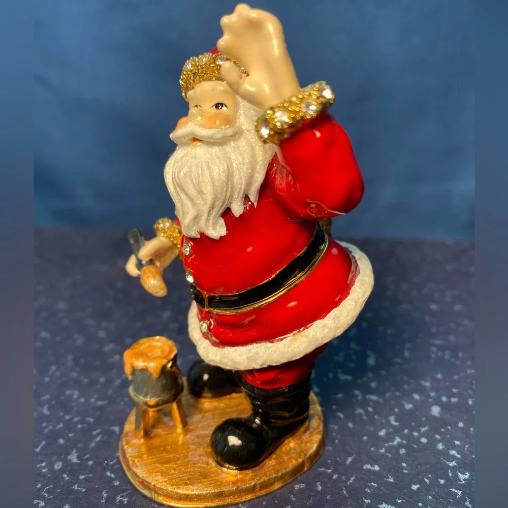 Kubla Crafts Bejeweled Enamel Over Pewter Santa Trinket Box